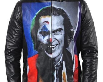 Joker Black Real Mens Leather Jacket For Halloween