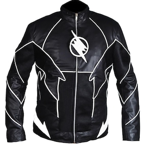 Handmade genuine leather jacket with lightning bolt for men