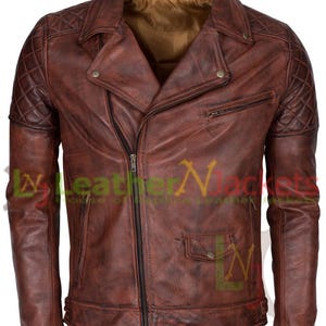 brando biker tan waxed mens real sheepskin leather jacket
