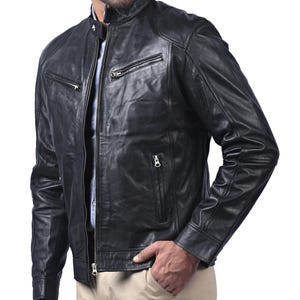 black sword genuine sheepskin leather jacket for men
