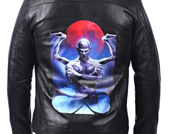 Blood Moon Halloween Herr Bikerjacka i Äkta Fårskinnsläder