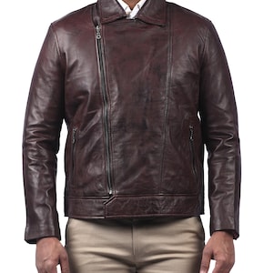 Brando Brown Waxed Mens Biker Sheepskin Leather Jacket