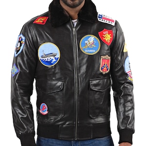 Men’s aviator Flight Bomber G-1 black Leather Jacket