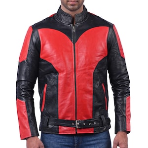 Mens Evan Hart Red Black Fashion Biker Real Leather Jacket