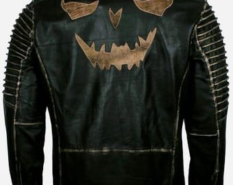 Halloween Joker Biker Real Distressed Leather Jacket For Men