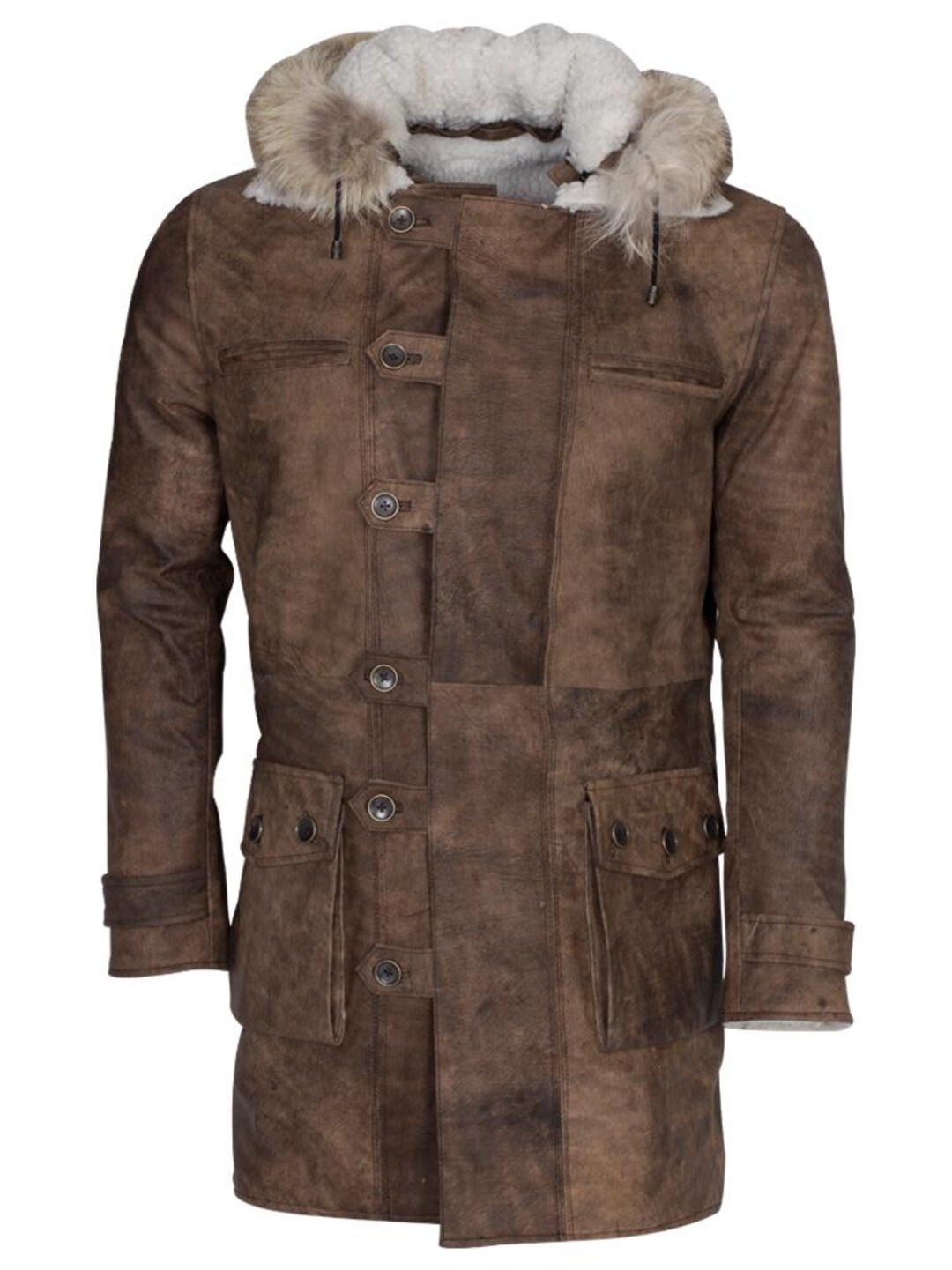 Distressed Brown Bane Leather Coat With Real Fox Fur Hoode for Men - Etsy