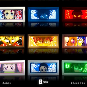 Figura Lightbox Anime Demon Slayer / Kimetsu LED Shadow Box, Luce Notturna da Scrivania al Neon Manga, Decorazione Regalo per Sala Giochi, Lampada 3D per Casa con Carta Ritagliata