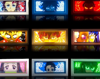 Demon Slayer Anime Lightbox Figure | Kimetsu LED Shadow Box, Manga Neon Desk Night Light, Gaming Room Decor Gift, 3D Lamp Home Paper Cut Art