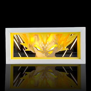 Scatola luminosa a LED con ombra di Vegeta Majin / Scatola luminosa Dragon Ball Super Saiyan / Luce notturna da scrivania al neon anime / Decorazione per sala giochi / Lampada 3D in carta tagliata