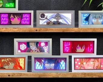 Scatola luminosa con figure di ragazze anime Waifu / LED per sala giochi / Luce notturna al neon manga / Scatola delle ombre decorativa regalo / Lampada 3D per la casa, arte ritagliata su carta