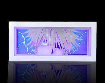 GOJO Jujutsu Kaisen LED Shadow Box, Anime Lightbox Figure | Manga Neon Desk Night Light, Gaming Room Decor Gift, 3D Lamp Home Paper Cut Art