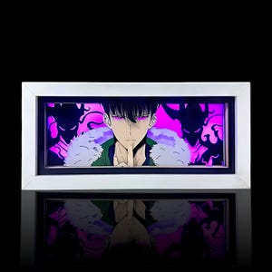 Scatola luminosa a LED con livellamento Solo / Scatola luminosa con figura di Sung Jin-Woo / Luce notturna da scrivania al neon anime Jin Woo / Decorazione per sala giochi 3D in carta tagliata