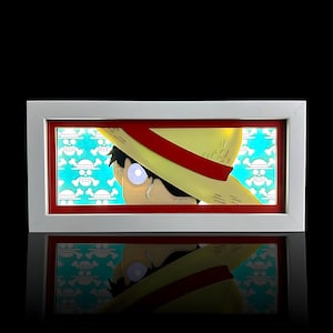 Scatola luminosa a LED di Luffy di One Piece / Scatola luminosa di Cappello di Paglia / Luce notturna da scrivania al neon anime / Decorazione per sala giochi / Lampada 3D per la casa, arte ritagliata su carta