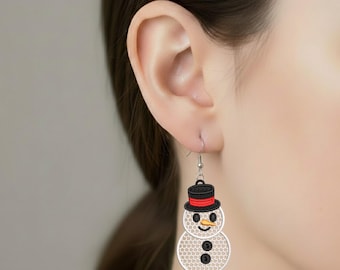 FSL Snowman Christmas earrings machine embroidery Design Freestanding Lace Earrings (3 Sizes) (Digital Download)