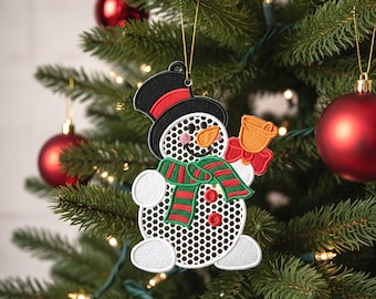 FSL Christmas Snowman Embroidery Designs: Freestanding Lace Earrings Embroidery (3 Sizes) (Digital Download)