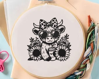 Baby Highland Cow Embroidery Design: Farm Animal Pattern (6 Sizes, Instant Download)