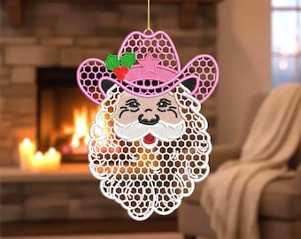 FSL cowboy kerstman kerstornament: koekjesborduurwerk kant (digitale download)