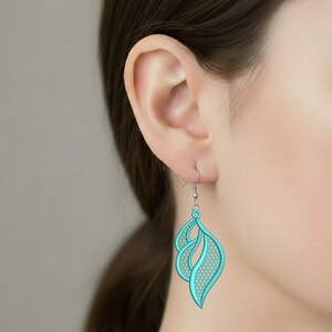 Kolczyki FSL Modern TealAqua Blue Lace WaveSwirl z haftem, wzory do natychmiastowego pobrania w 3 rozmiarach