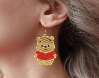 Diseños de bordado para pendientes de Pooh de FSL (descarga instantánea en 3 tamaños)