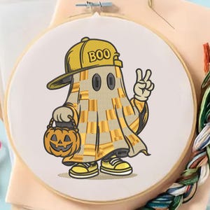 Cute Ghost Embroidery Designs, Halloween Pumpkin Bat Embroidery Digital, Spooky Hat Machine Embroidery, 6 sizes Embroidery instant download