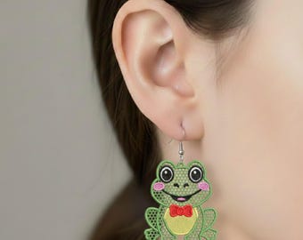 Diseños de bordado para pendientes de rana FSL (descarga instantánea en 3 tamaños)