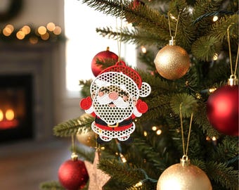 FSL Santa Claus Christmas Ornament - Machine Embroidery Designs - Santa Lace Decoration - 4 Sizes