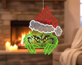 FSL Christmas Grinch Lace Ornament: machineborduurontwerp (digitale download)