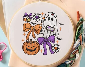 Disegno da ricamo per infermiera fantasma: modello medico di Halloween (8 misure)