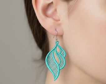 FSL Modern TealAqua Blue Lace WaveSwirl Earrings Embroidery Designs Instant 3 size Download