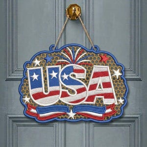 Patriotic USA Flag Letters Embroidery, Independence Day Free Standing Lace, 3 size