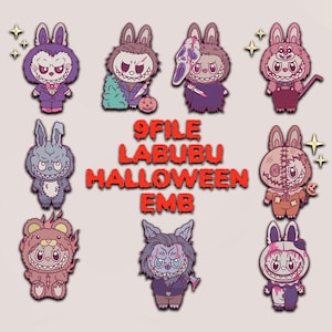Halloween labubu Embroidery Bundle, LABUBU Cute Cartoon Character Embroidery, Labubu Monster Embroidery, 6 sizes Embroidery instant download
