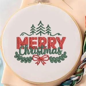 Merry Christmas Coquette Bow Embroidery Design: 6 Sizes (Instant Download