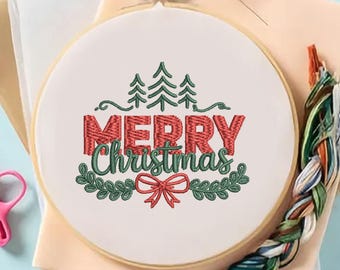 Merry Christmas Coquette Bow Embroidery Design: 6 Sizes (Instant Download