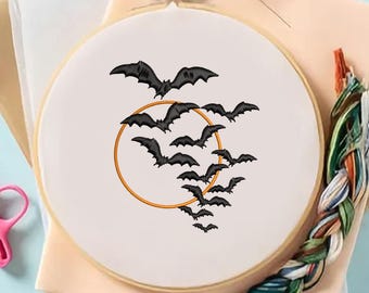 Diseños de bordado de murciélagos voladores para máquina, bordado de Halloween (descarga digital)