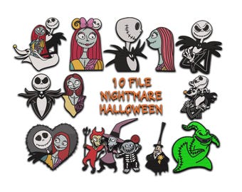 Jack and Sally Embroidery Designs Bundle: Skellington Tombstone (6 Sizes, Random Formats)