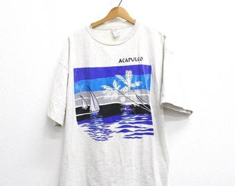Vintage 90s Acapulco Mexico T-Shirt, Gray Travel Souvenir Graphic Tee, Size XXL