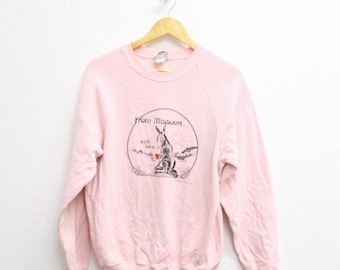 Vintage Sweatshirt aus den 90er Jahren mit Eselmotiv „From Missouri With Love“, rosa Tiergrafik, Rundhalsausschnitt, Größe L