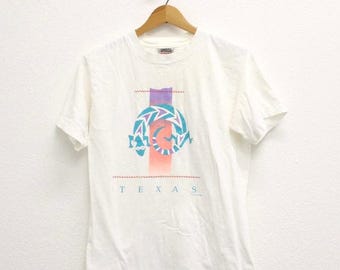 Vintage 80er-Jahre Texas-Echsen-T-Shirt, weißes Reptilien-Motiv, Souvenir-T-Shirt, Größe M