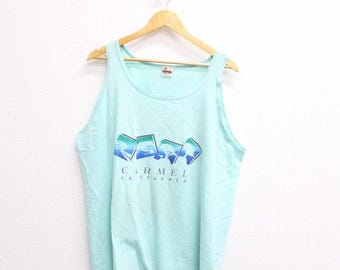 Vintage Tanktop aus den 80er Jahren, Motiv: Carmel, Kalifornien, blaues Küsten-Souvenir-Shirt, Größe XL