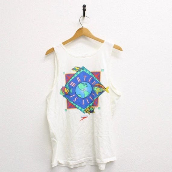 Vintage Speedo Water Is Life Fishes Tank Top Large