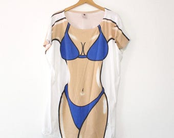 Vintage Bikini Body Thong Cover Up T Shirt XL
