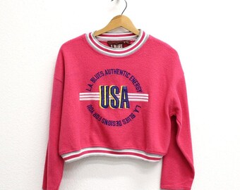 Vintage 90s LA Blues Authentic Energy USA Cropped Sweatshirt, Pink Women’s Crop Top, Size Small