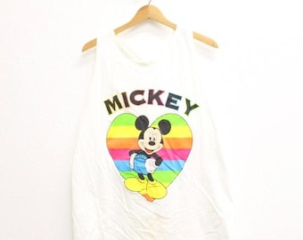 Vintage Walt Disney Mickey Mouse Rainbow Tank Top Large
