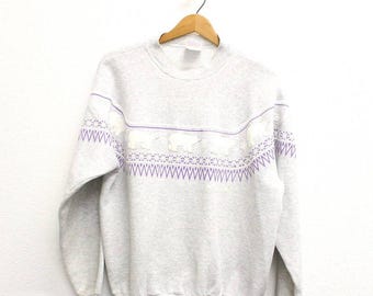 Vintage 90s Alaska Polar Bear Sweatshirt, Gray Wildlife Travel Souvenir Crewneck, Size Large