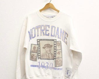 Vintage 90s Notre Dame Knute Rockne Sweatshirt, White Fighting Irish College Football Crewneck, Size Large