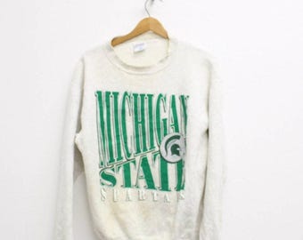 Vintage 90s Michigan State Spartans Sweatshirt, Gray NCAA College Crewneck, Size Medium