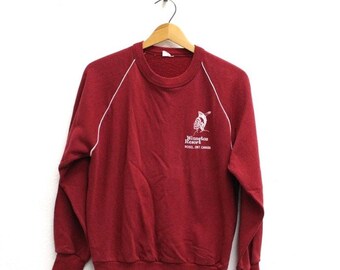 Vintage 80s Winnetou Resort Sweatshirt, Maroon Nobel Ontario Canada Souvenir Crewneck, Size Small
