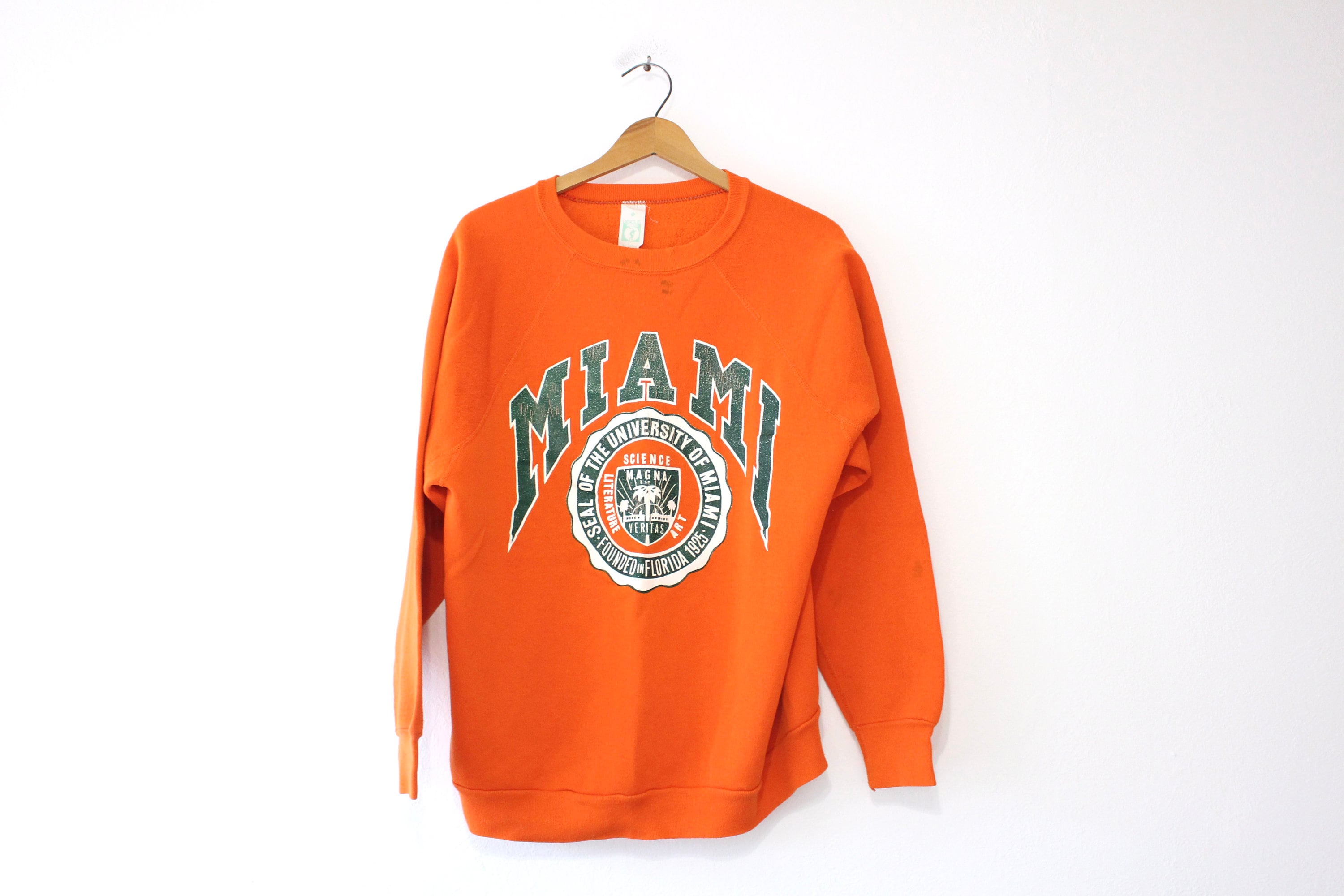 CustomCat Miami Hurricanes Vintage NCAA Crewneck Sweatshirt Forest Green / M