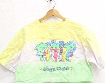 Vintage Surf Club Neon Crop Top T Shirt Small
