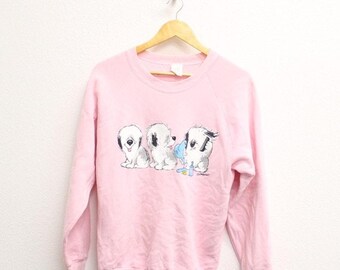 Vintage 90s Shaggy Dog Grooming Sweatshirt, Pink Cute Pet Groomer Crewneck, Size Medium